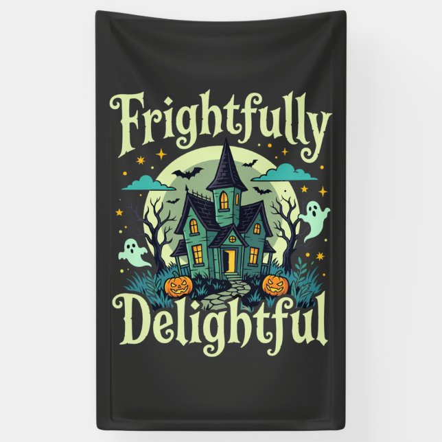 Halloween Frightfully Delightful Haunted House Vec Banner (Vertical)