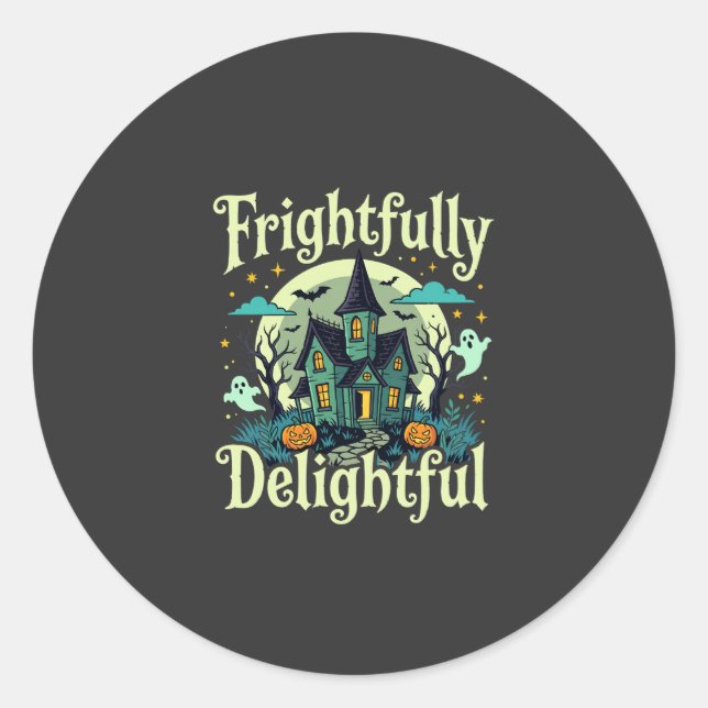 Halloween Frightfully Delightful Haunted House Vec Classic Round Sticker (Front)