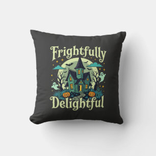Halloween Frightfully Delightful Haunted House Vec Cushion