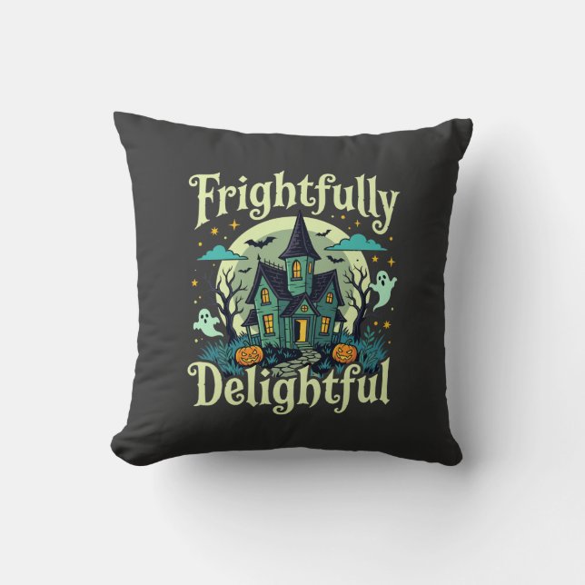 Halloween Frightfully Delightful Haunted House Vec Cushion (Front)