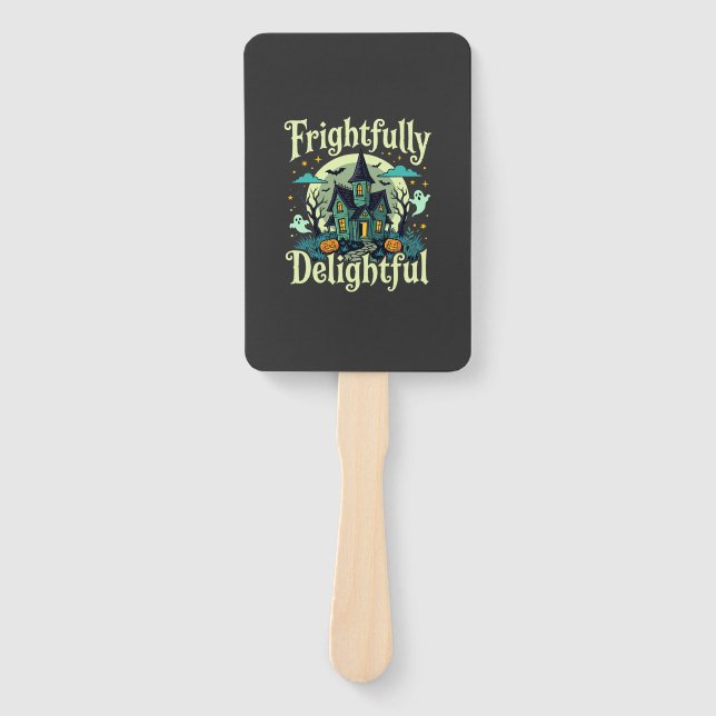 Halloween Frightfully Delightful Haunted House Vec Hand Fan (Front)