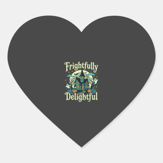 Halloween Frightfully Delightful Haunted House Vec Heart Sticker (Front)
