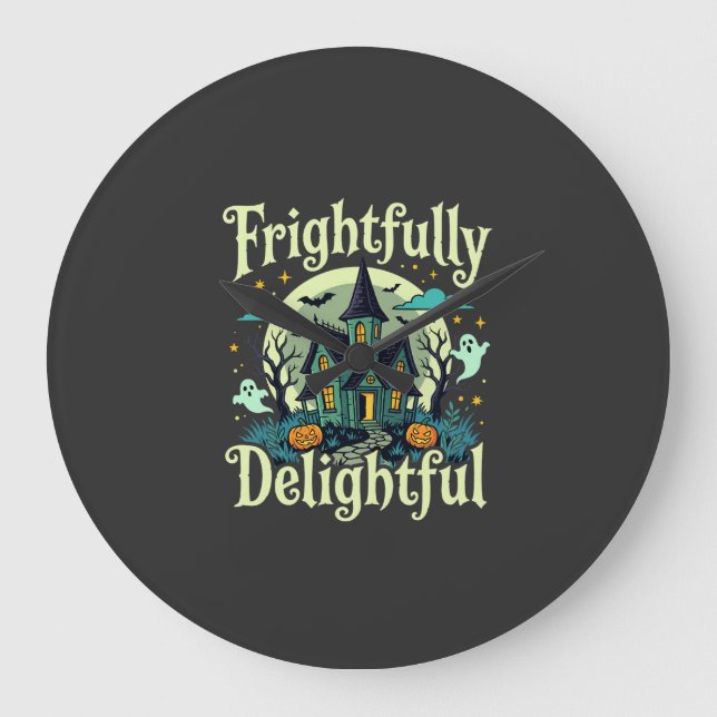 Halloween Frightfully Delightful Haunted House Vec Large Clock (Front)