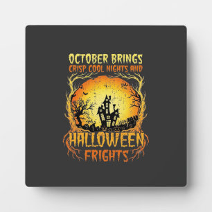 Halloween Frights Haunted House Full Moon Pumpkins Plaque