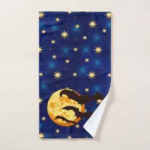 Halloween Full Moon Bats Night Sky Hand Towel