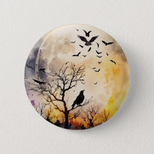 Halloween full moon bats raven scary night spooky  6 cm round badge
