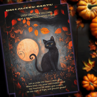 Halloween Full Moon Black Cat Ornate Adult Party Invitation
