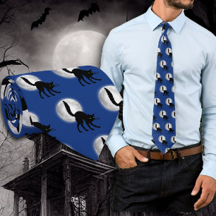 Halloween Full Moon Black Cats Pattern Tie