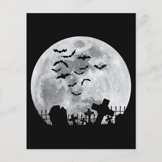 Halloween Full Moon Cemetery Graveyard Spooky Bats (Front)