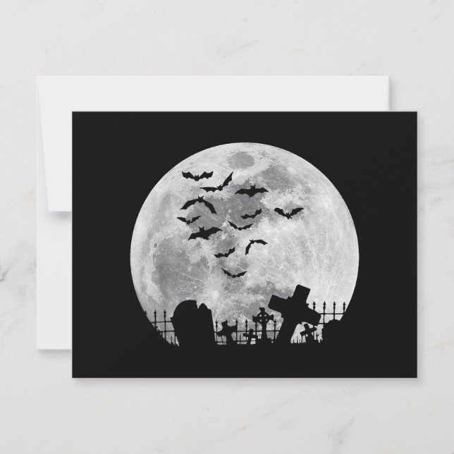 Halloween Full Moon Cemetery Graveyard Spooky Bats (Front)