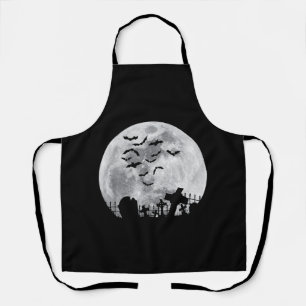 Halloween Full Moon Cemetery Graveyard Spooky Bats Apron