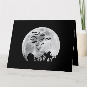 Halloween Full Moon Cemetery Graveyard Spooky Bats Card