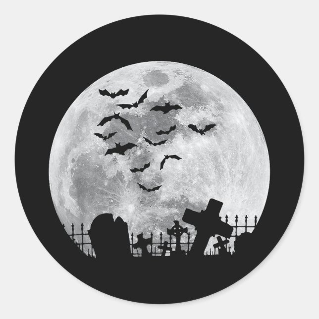 Halloween Full Moon Cemetery Graveyard Spooky Bats Classic Round Sticker (Front)