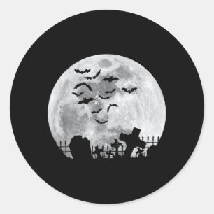 Halloween Full Moon Cemetery Graveyard Spooky Bats Classic Round Sticker