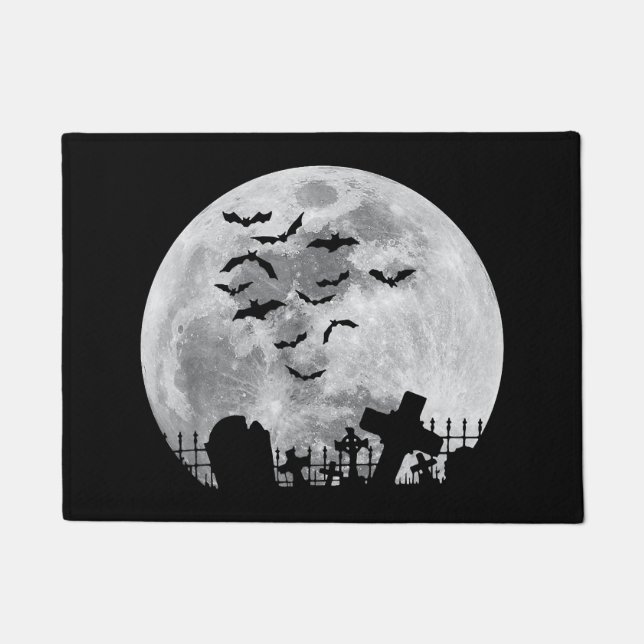 Halloween Full Moon Cemetery Graveyard Spooky Bats Doormat (Front)