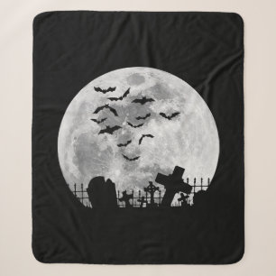 Halloween Full Moon Cemetery Graveyard Spooky Bats Sherpa Blanket