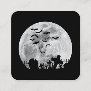 Halloween Full Moon Cemetery Graveyard Spooky Bats Square Business Card