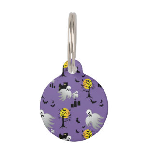 Halloween Full Moon Ghosts on Purple Pet Tag