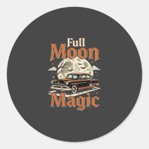 Halloween Full Moon Magic Vintage Car Classic Round Sticker