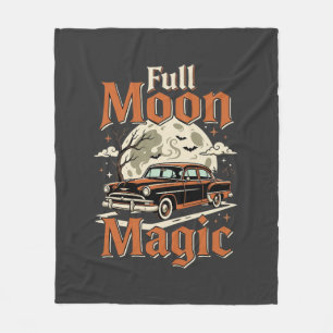 Halloween Full Moon Magic Vintage Car Fleece Blanket
