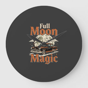 Halloween Full Moon Magic Vintage Car Large Clock