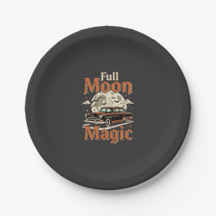 Halloween Full Moon Magic Vintage Car Paper Plate