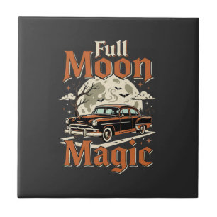 Halloween Full Moon Magic Vintage Car Tile