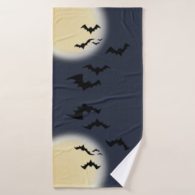 Halloween Full Moon With Bats Bath Towel  (Bath Towel)