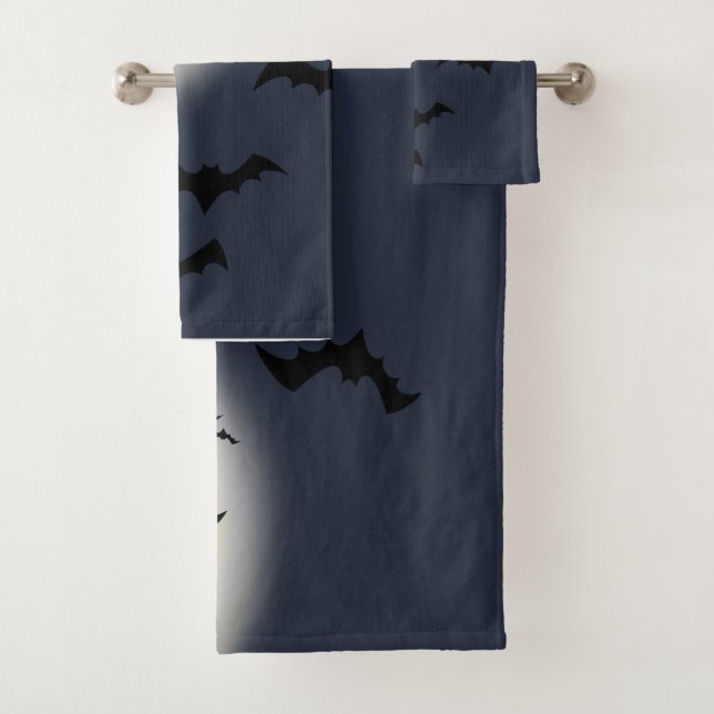 Halloween Full Moon With Bats Bath Towel Set (Insitu)