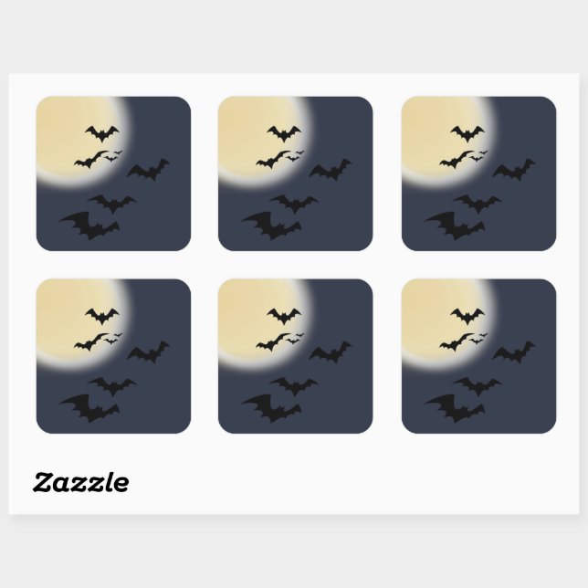 Halloween Full Moon With Bats Square Sticker (Sheet)