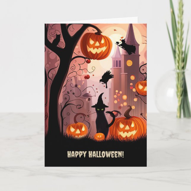Halloween Fun Black Cat Jack O Lantern Super Cute Card (Front)