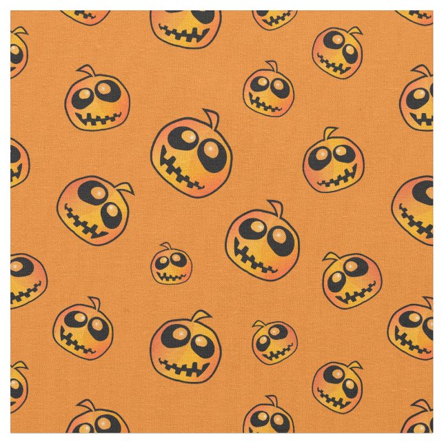 Halloween Fun Pumpkin Faces Pattern Fabric (Close Up)