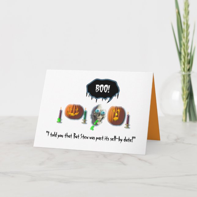 Halloween Fun-Vomiting Skull+Pumpkins Card (Front)