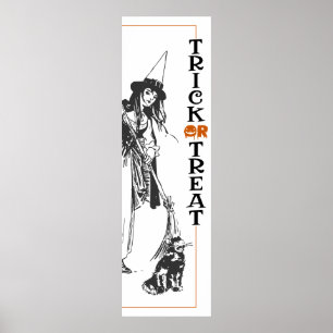 Halloween Fun Witch and Cat Trick or Treat Door Poster
