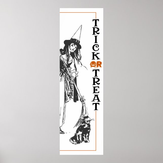 Halloween Fun | Witch and Cat Trick or Treat Door Poster (Front)