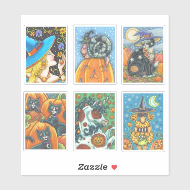 HALLOWEEN FUN WITCH DOG BLACK CAT UNICORN STICKERS (Sheet)