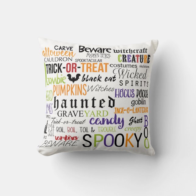 Halloween Fun with Words Typography Throw Pillow (Front)