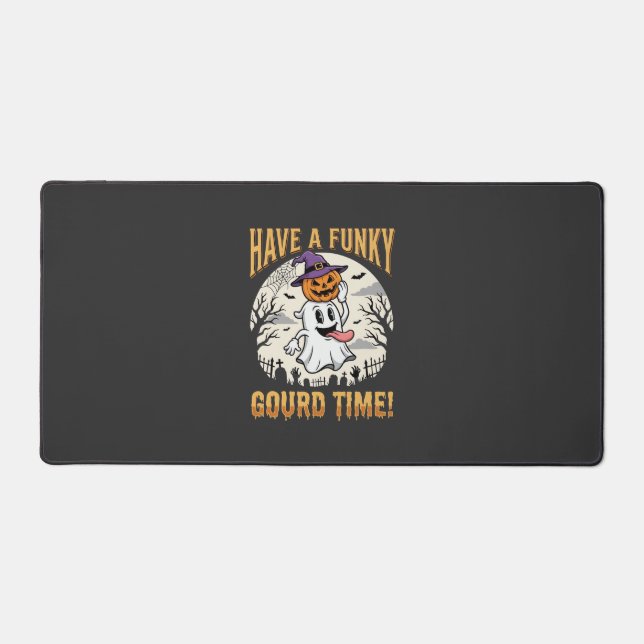Halloween Funky Gourd Time Ghost Pumpkin Desk Mat (Front)
