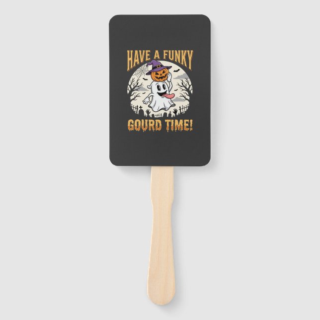 Halloween Funky Gourd Time Ghost Pumpkin Hand Fan (Front)