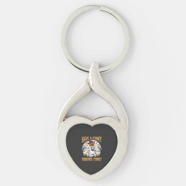 Halloween Funky Gourd Time Ghost Pumpkin Key Ring (Front)