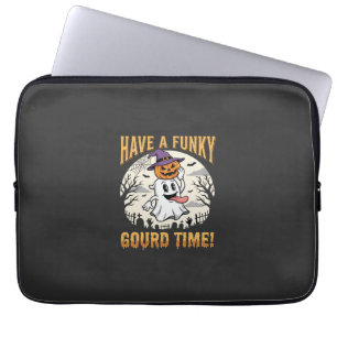 Halloween Funky Gourd Time Ghost Pumpkin Laptop Sleeve