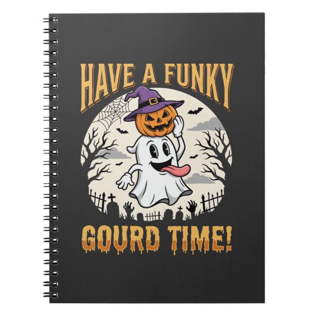 Halloween Funky Gourd Time Ghost Pumpkin Notebook (Front)