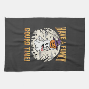 Halloween Funky Gourd Time Ghost Pumpkin Tea Towel