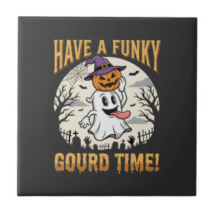 Halloween Funky Gourd Time Ghost Pumpkin Tile