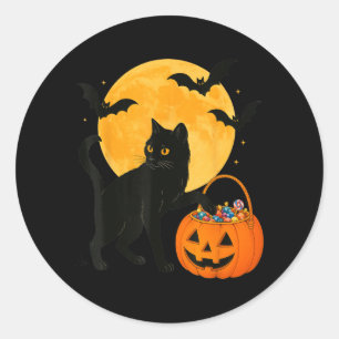 Halloween Funny Black Cat Pumpkin With Sweet Candy Classic Round Sticker