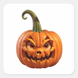 Halloween funny carved pumpkin square sticker