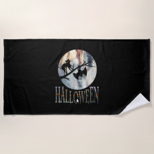 Halloween Funny Cat Halloween Birthday Beach Towel