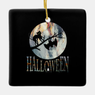 Halloween Funny Cat Halloween Birthday Ceramic Ornament