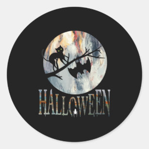 Halloween Funny Cat Halloween Birthday Classic Round Sticker