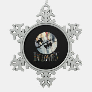 Halloween Funny Cat Halloween Birthday Snowflake Pewter Christmas Ornament